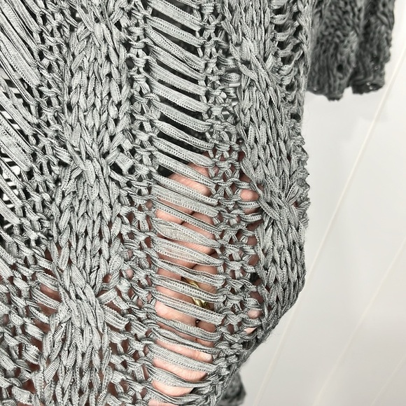 Pretty Angel Womens Open Crochet Tunic L Gray Pullover 3/4 Bell Sleeves Unique - Picture 6 of 12
